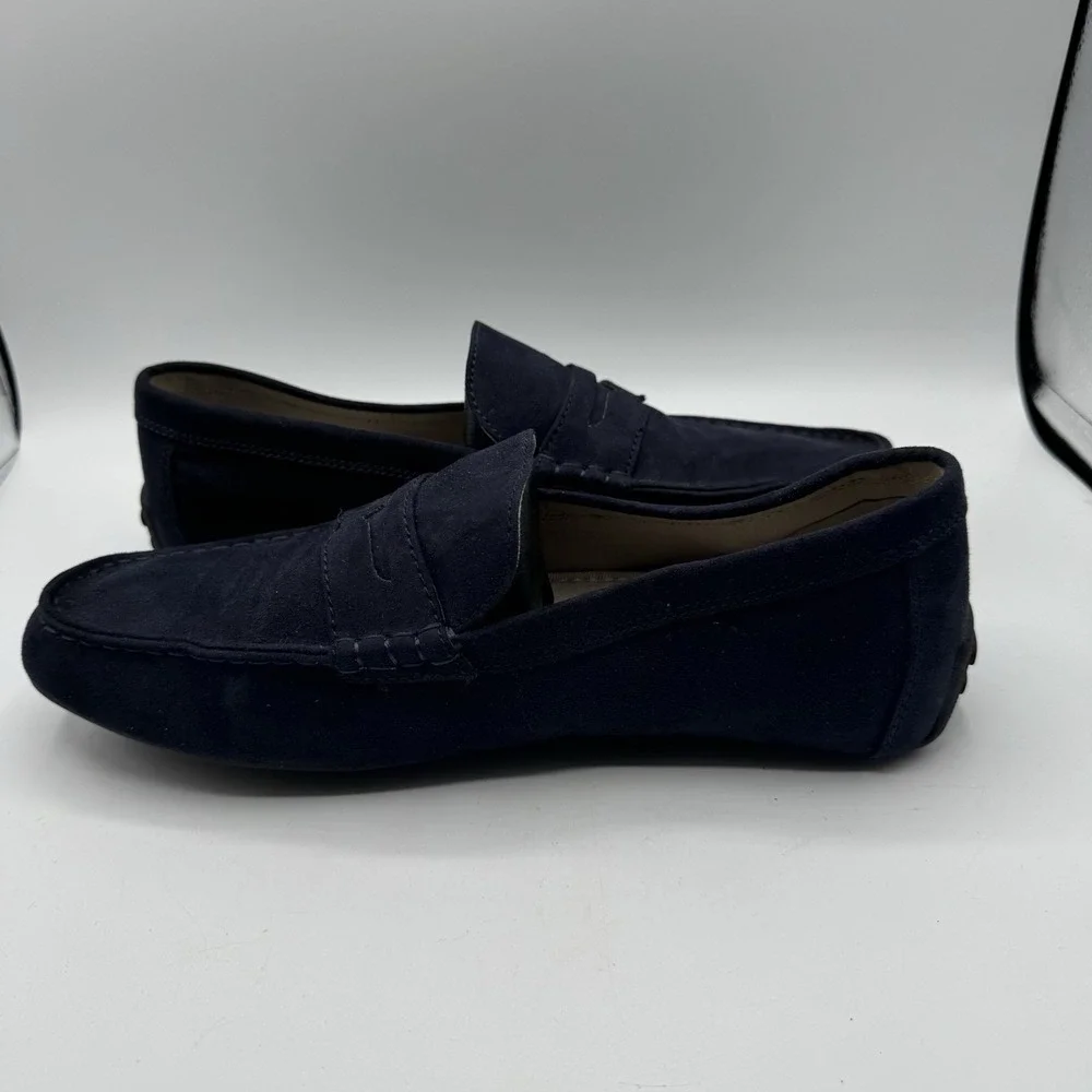 Zara Loafers Men US 10 UK 9 Navy Blue Suede Leather Penny Flats Slip On